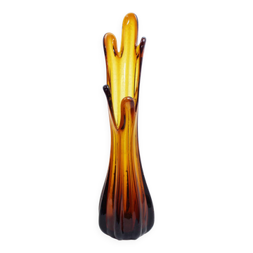 Vase vintage en verre ambré 1970