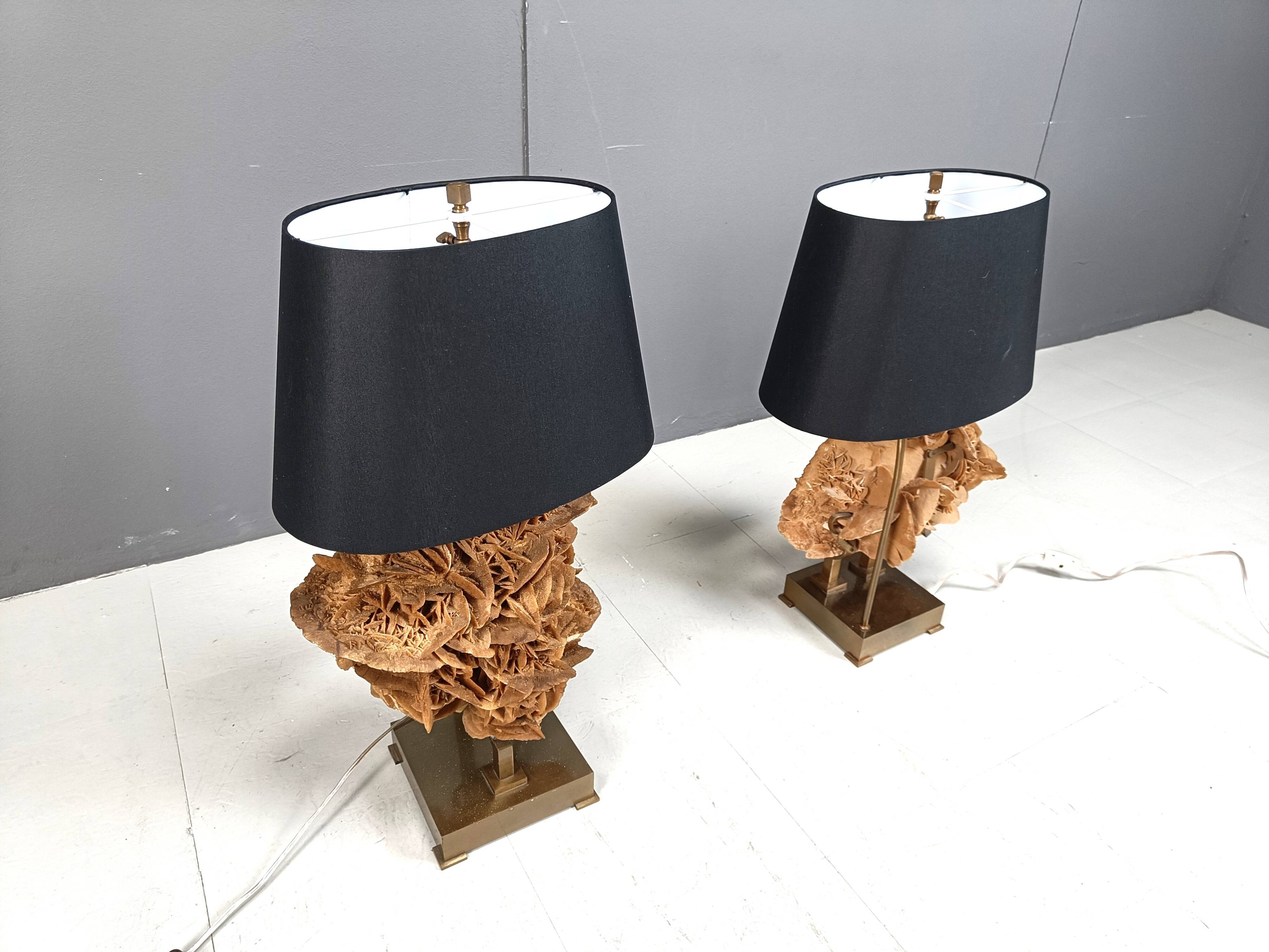 Lampes de table en laiton et pierre rose, années 1970