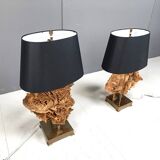 Brass and stone rose table lamps, 1970s