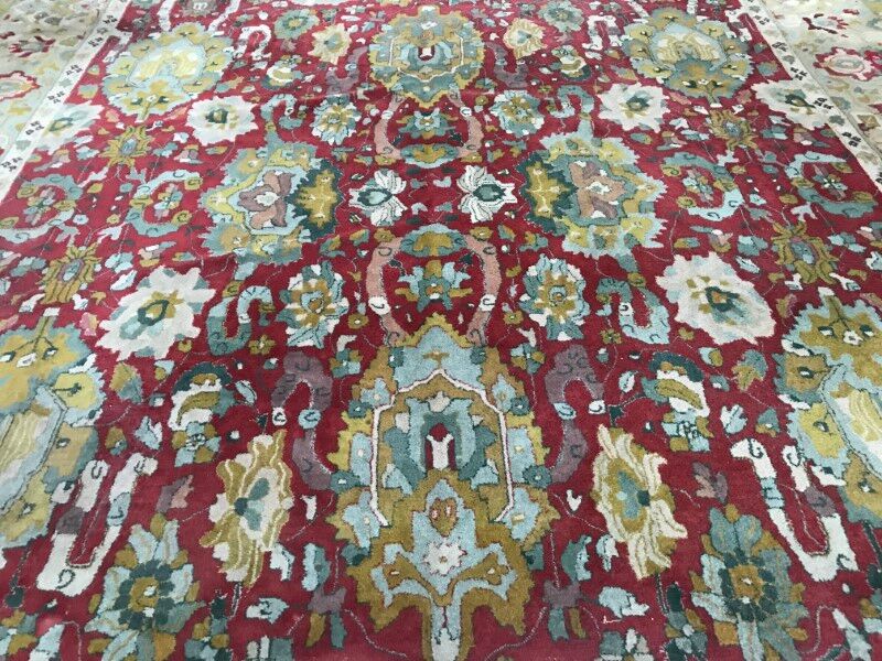 Large carpet old Agra French Janus point made Lily hand 250 X 350 CM