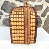 Wicker picnic basket, blue gingham interior