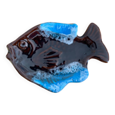 Blue and brown fish-shaped bowl Vallauris