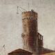 Ancient painting of a Mediterranean port scene, oil on canvas, 18th century.