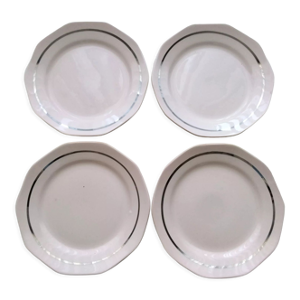 Set of 4 dessert plates in St Amand powder pink and silver