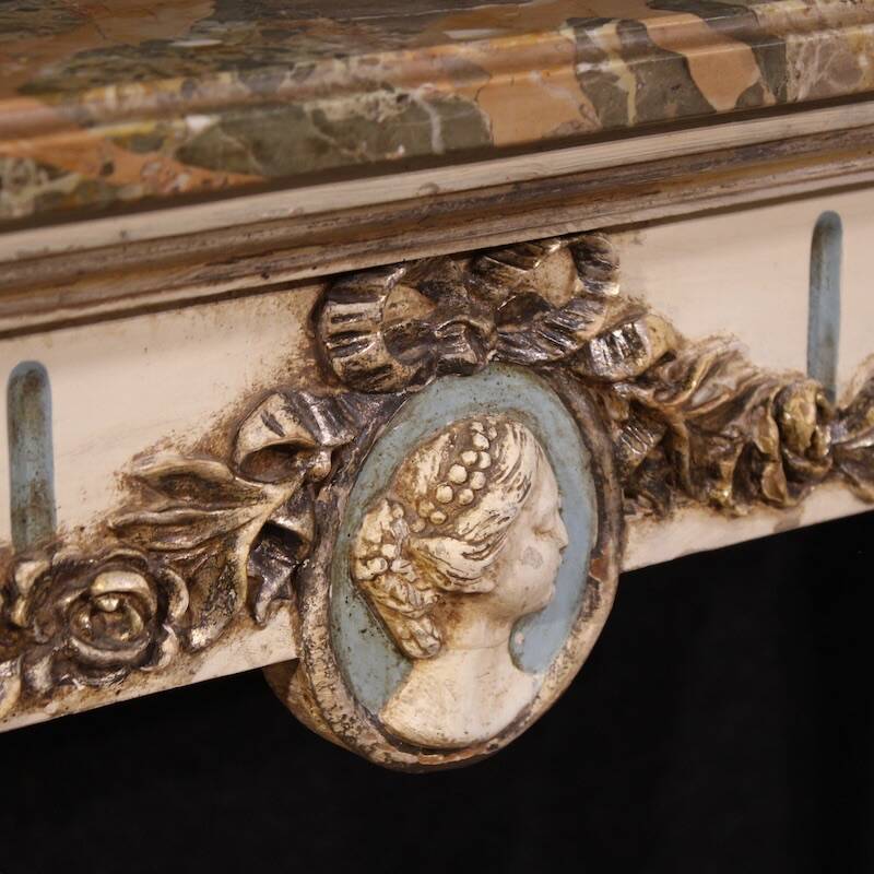 Italian lacquered Louis XVI-style console table with marble top