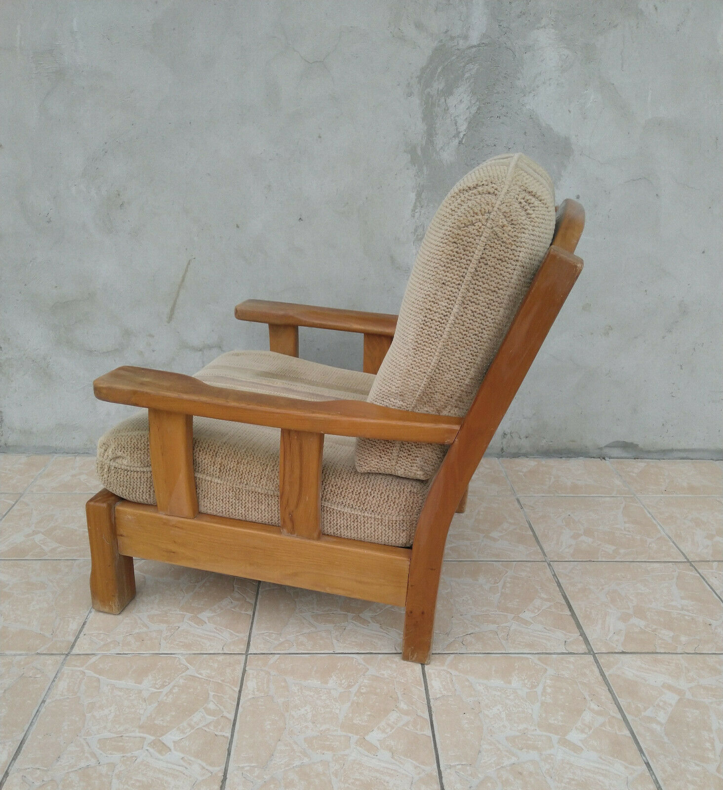 Fauteuil vintage en orme blanc