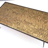 Rectangular Golden Brass and Black Varnished Metal Coffee Table by G.Urs