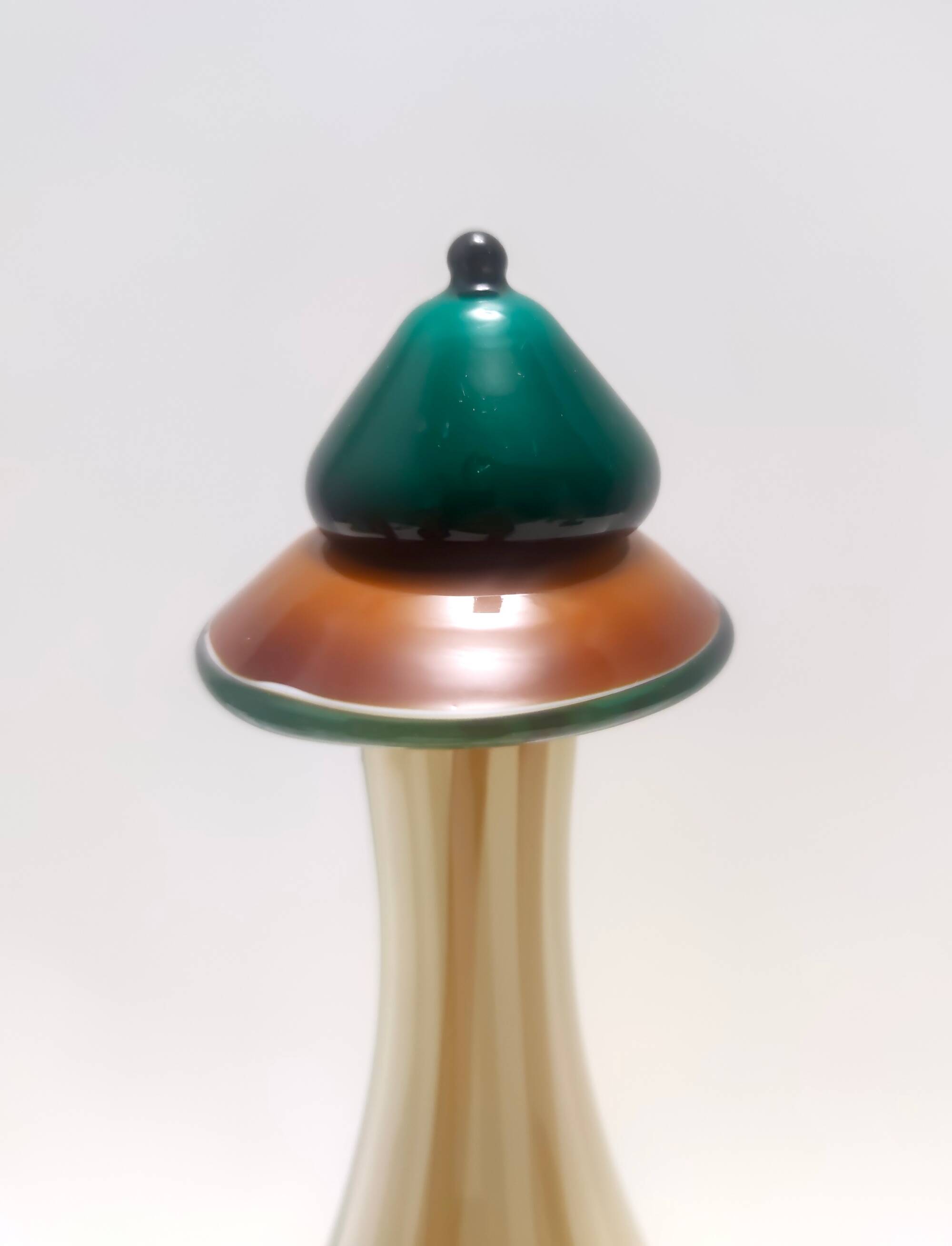 Beige Encased and Hand-blown Glass Decanter Bottle, Italy