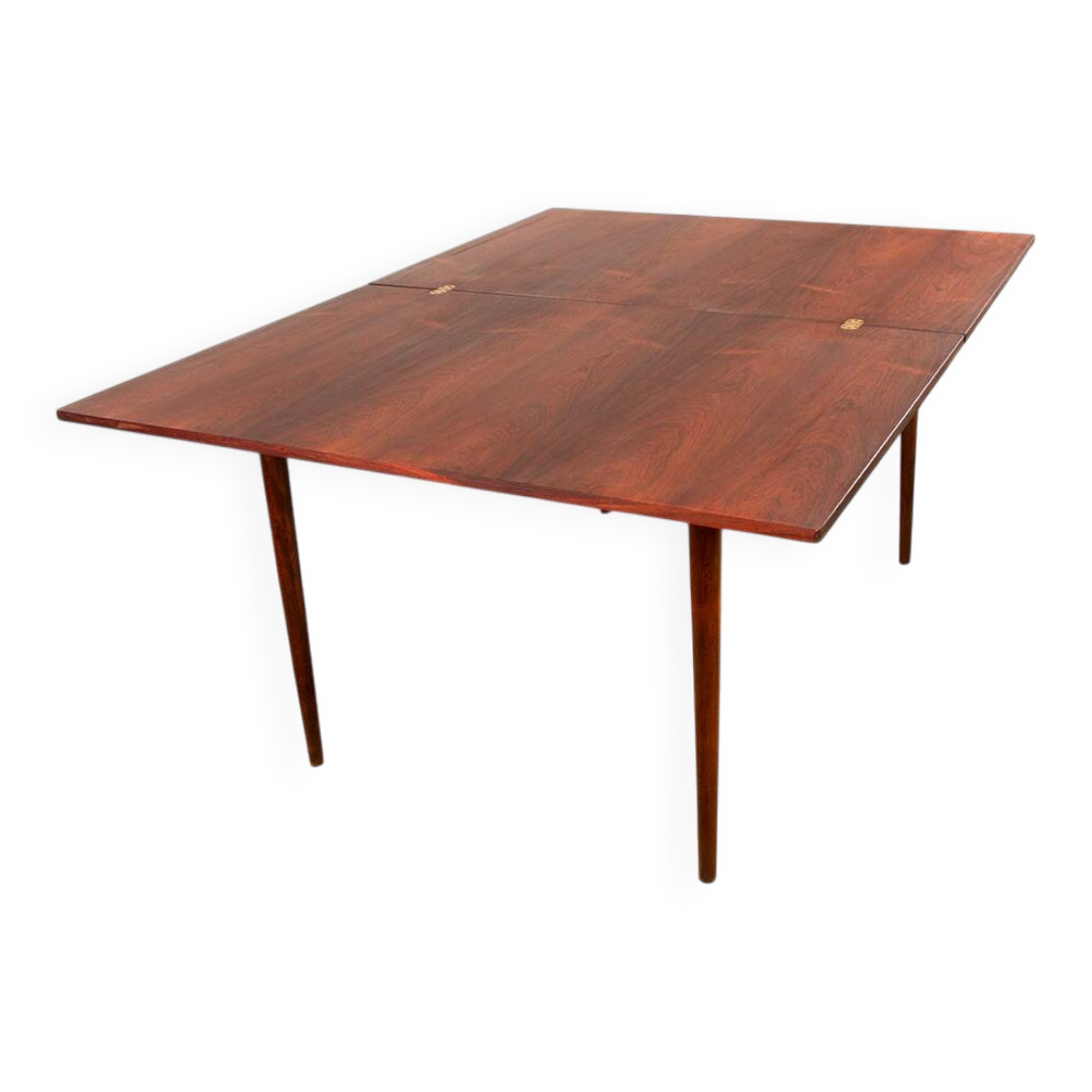 Danish extendable dining table in rosewood and brass by Poul Volther