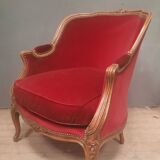 Large Louis XV style bergere chair in red velvet