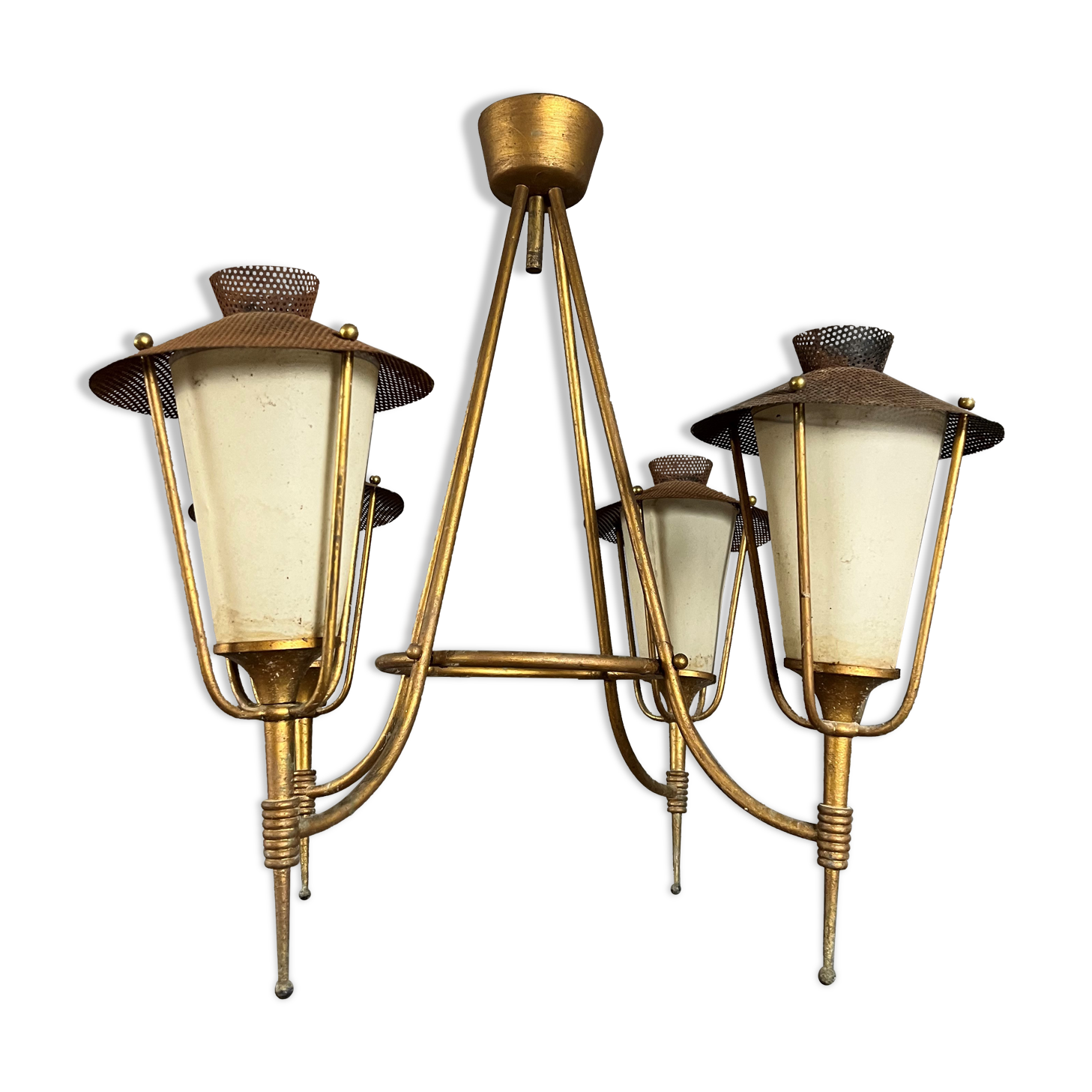 Circa 1950, gilded brass chandelier