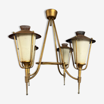 Circa 1950, gilded brass chandelier