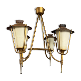 Circa 1950, gilded brass chandelier