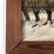 Vintage Original Cottage Oil Painting: Framed Winter Landscape Art