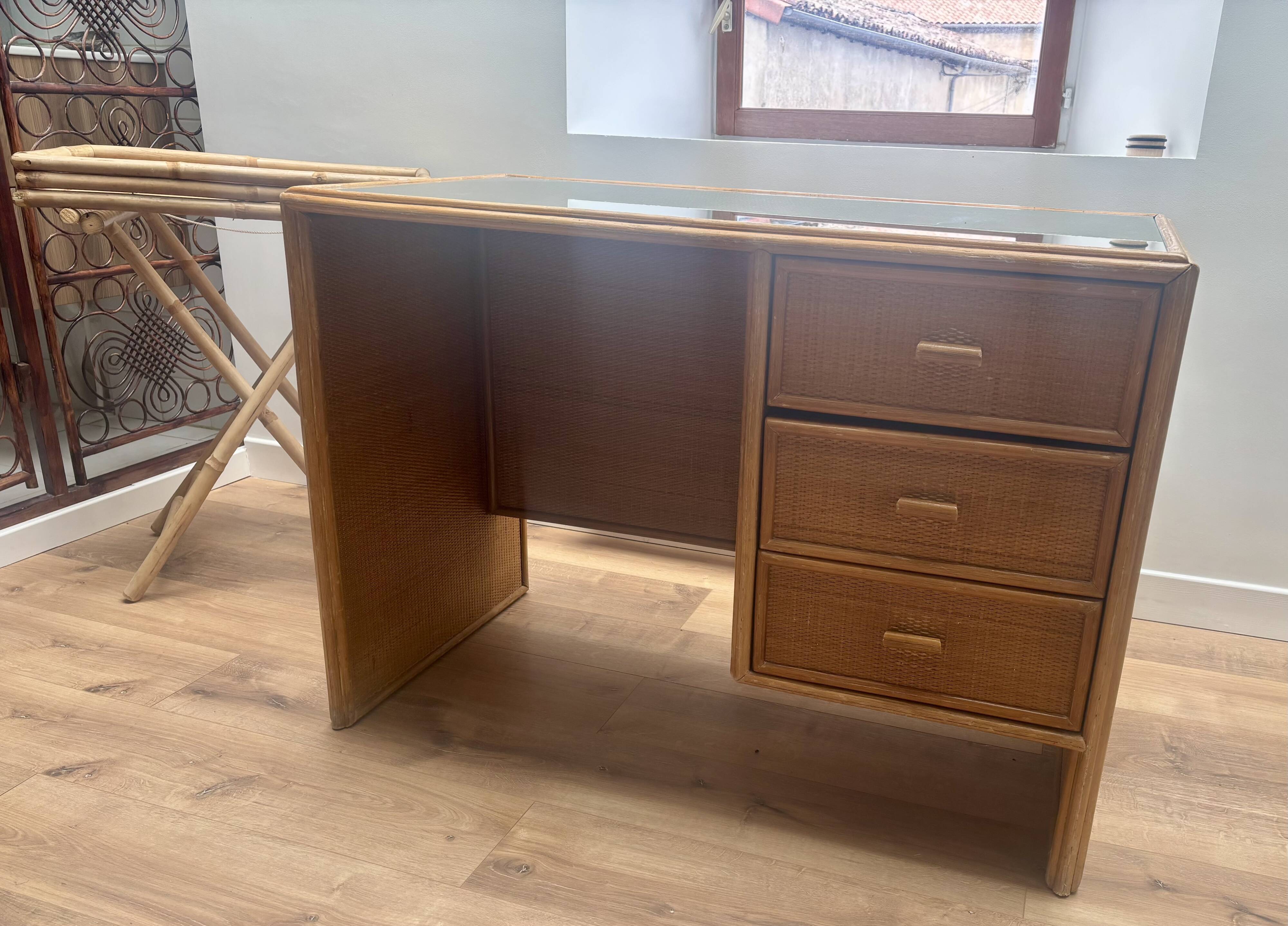 Rattan and bamboo desk