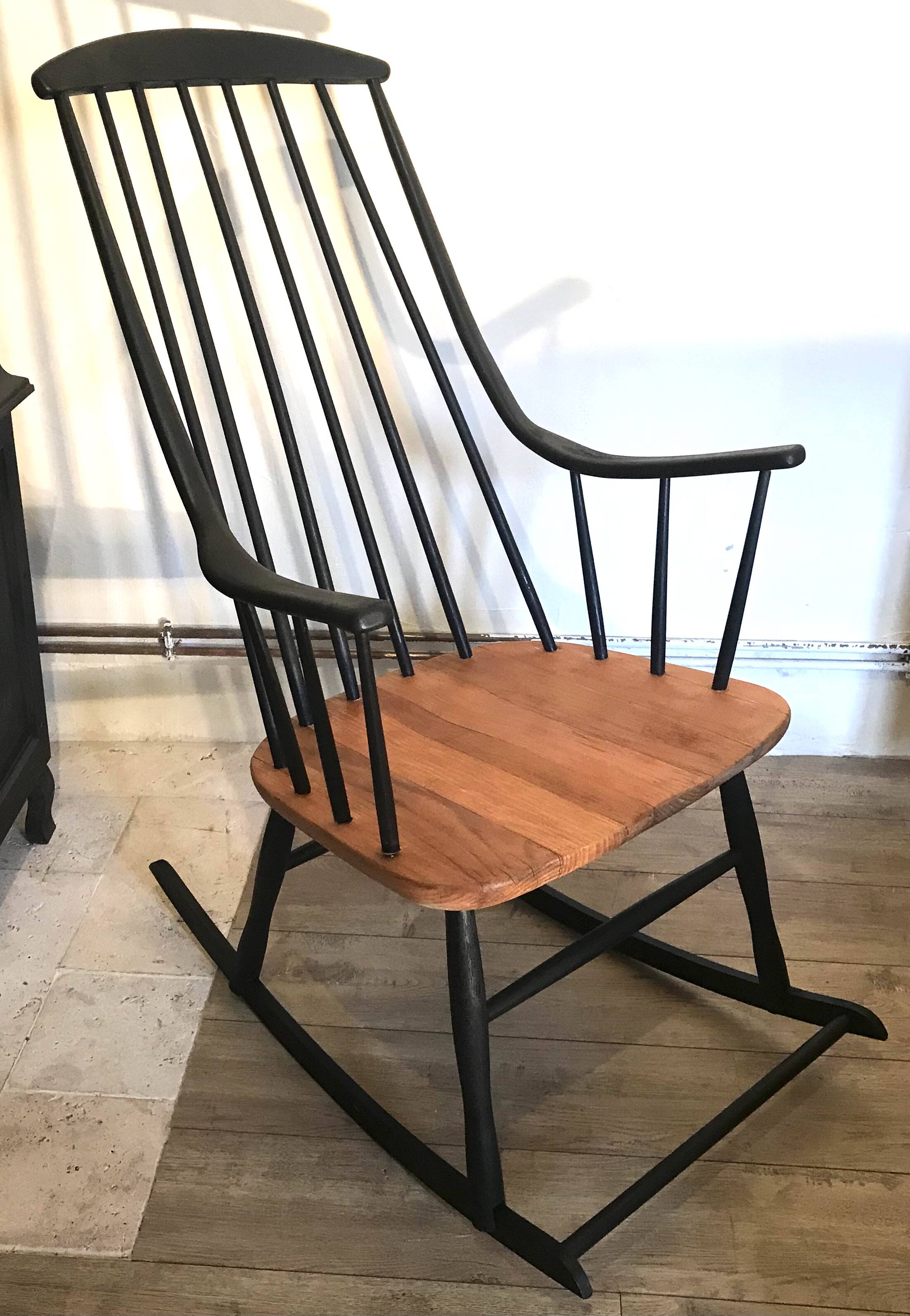 Vintage rocking chair in black stained beech