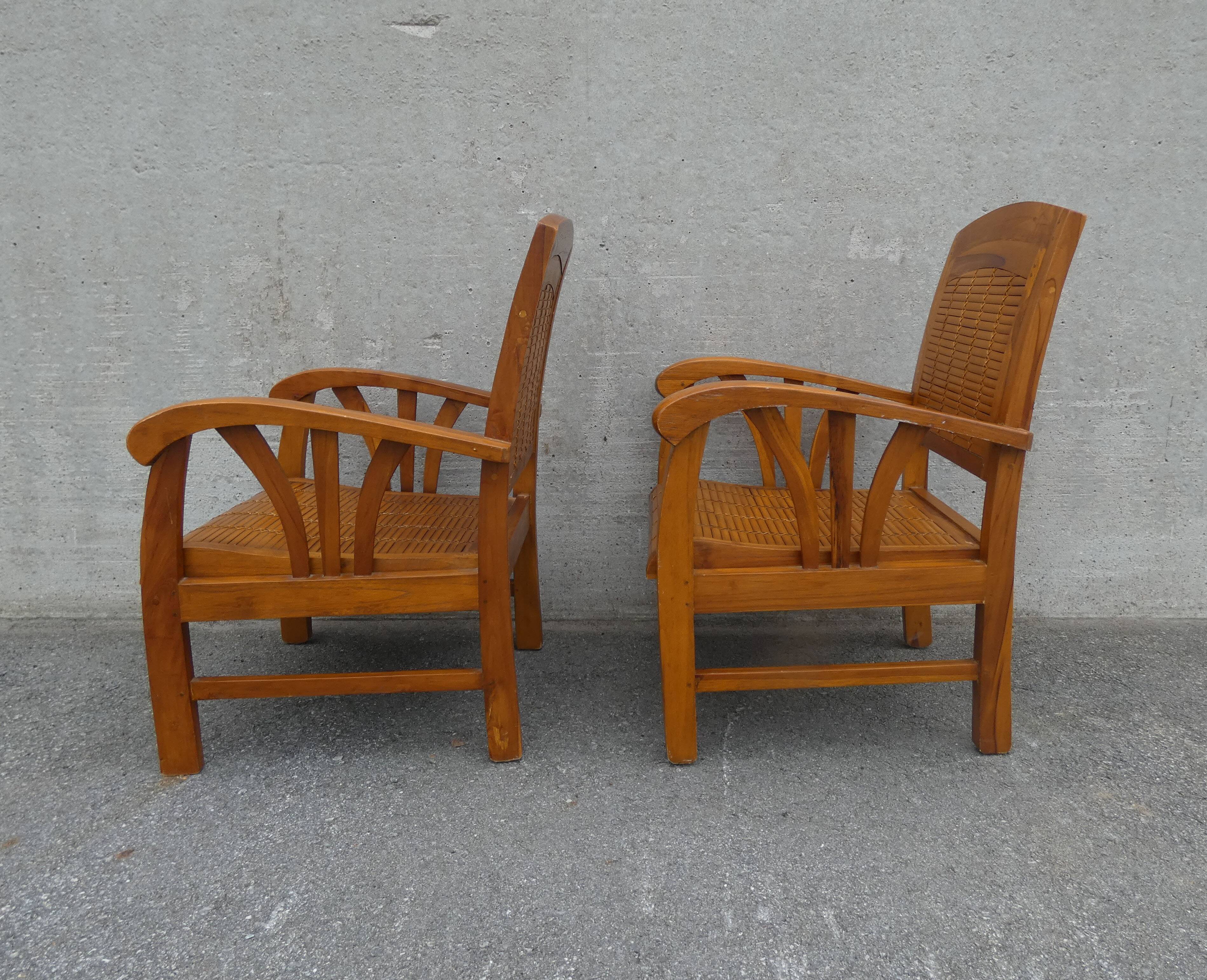 2 colonial bamboo and teak armchairs