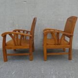 2 colonial bamboo and teak armchairs