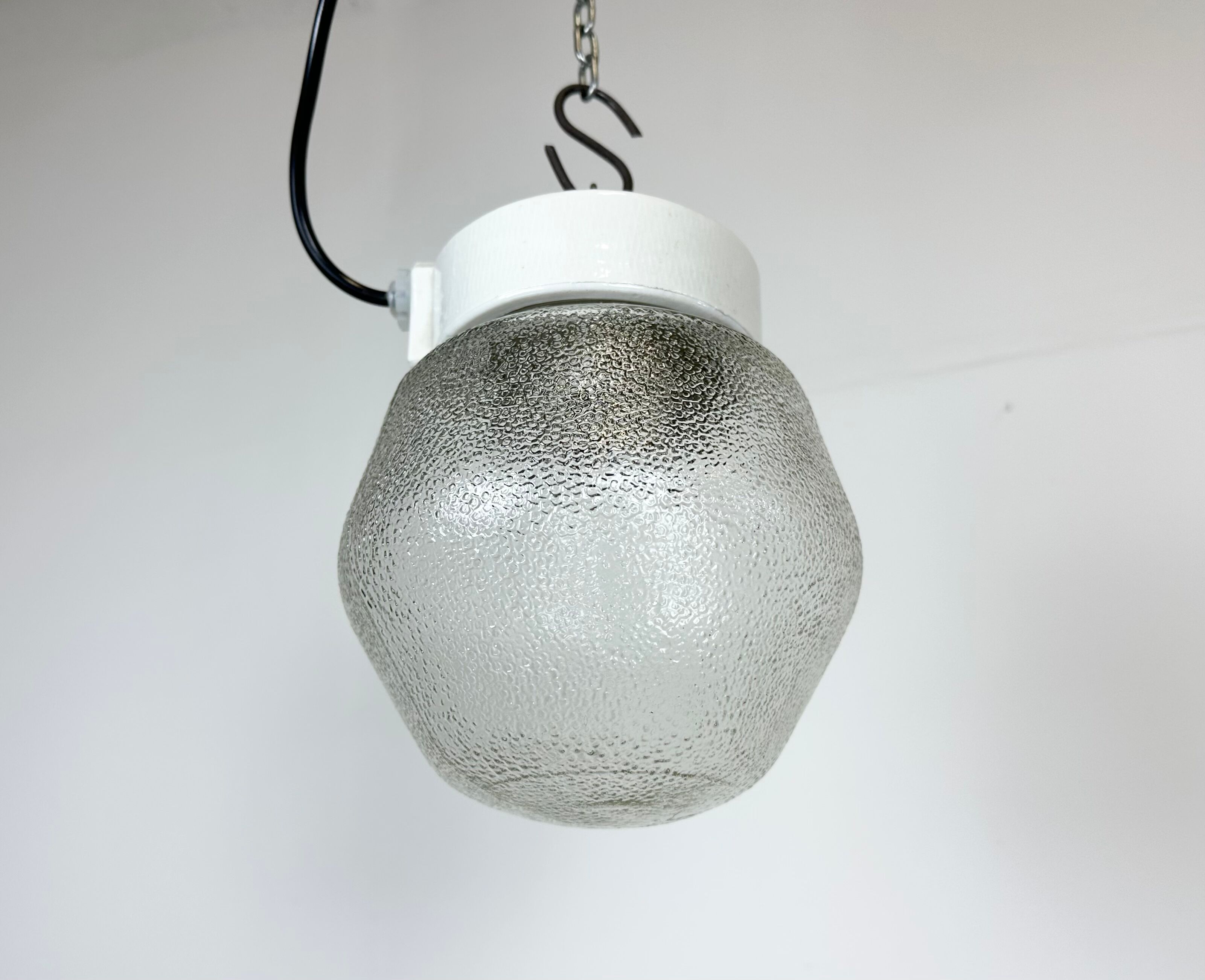 Vintage White Porcelain Pendant Light with Frosted Glass, 1970s