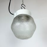 Vintage White Porcelain Pendant Light with Frosted Glass, 1970s