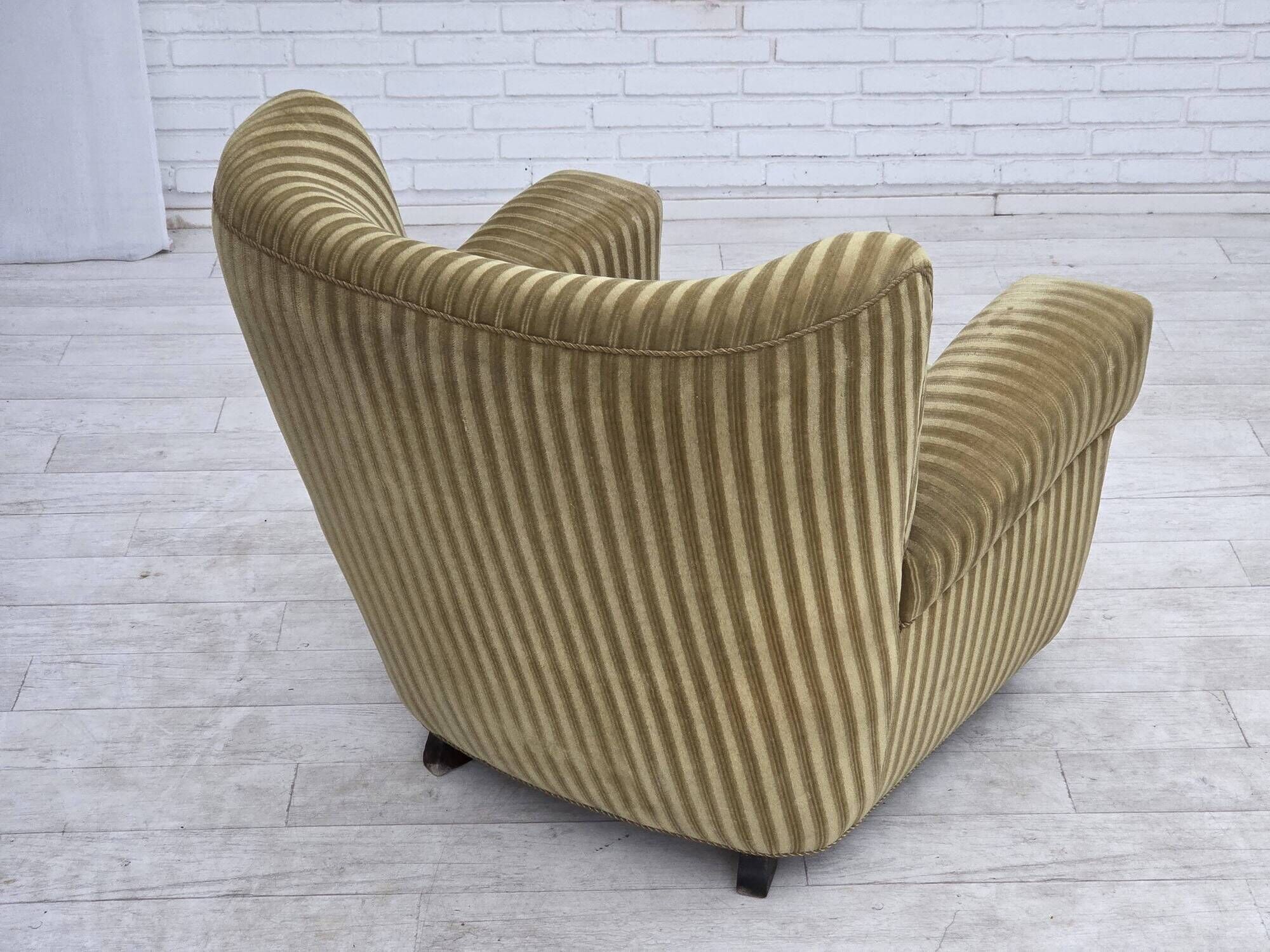 1960s, Danish relax armchair, furniture velour, oak wood.