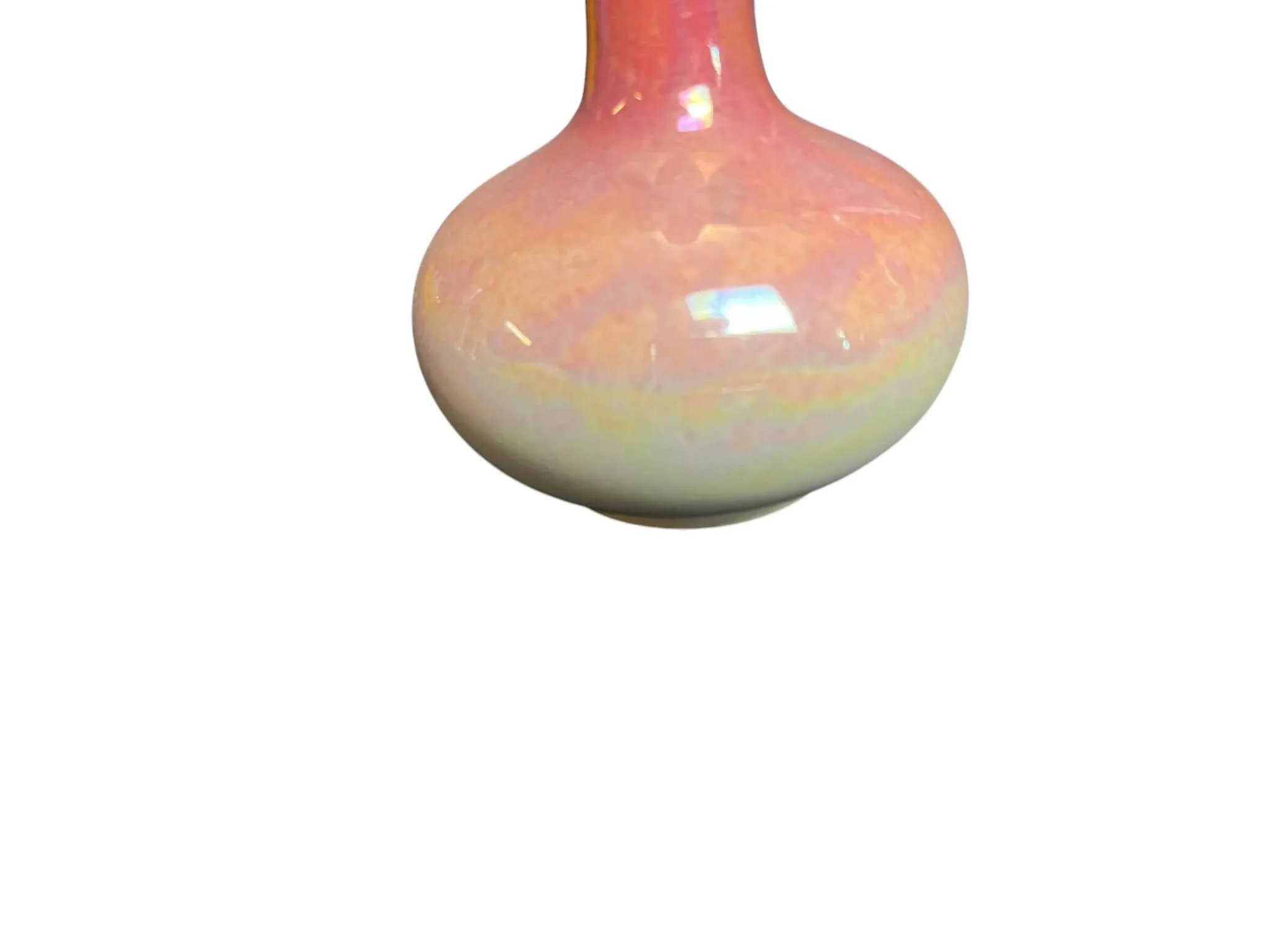 Art Nouveau, iridescent faience soliflore vase from Sarreguemines around 1900.