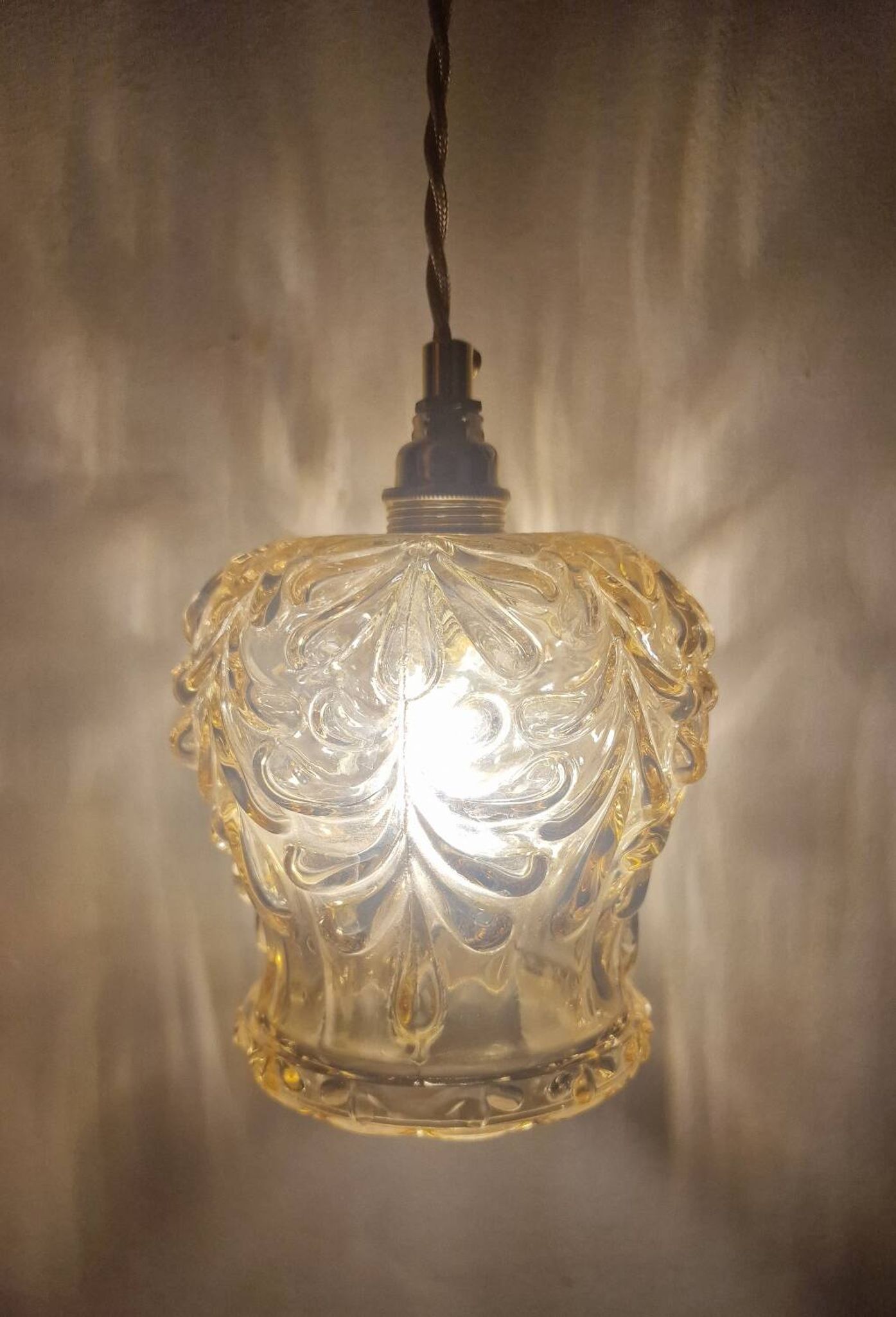 Duo of amber molded glass portable lamps