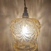 Duo of amber molded glass portable lamps