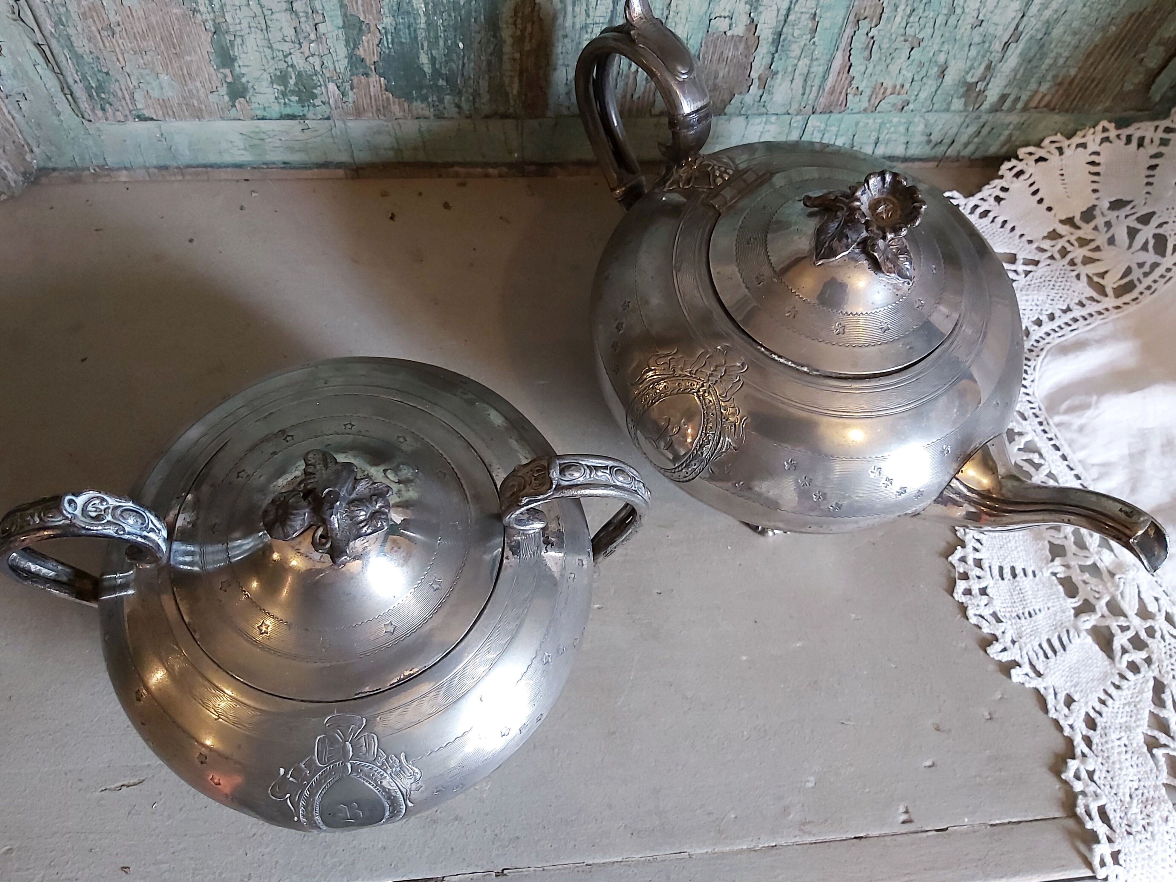 Teapot and sugar bowl set from James Dixon & Sons from Shefield in silver plating