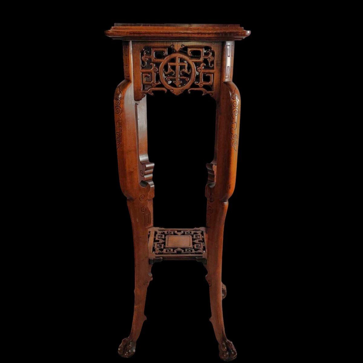 Rare Guéridon / Japonese Pedestal in Carved Wood by Gabriel Viardot