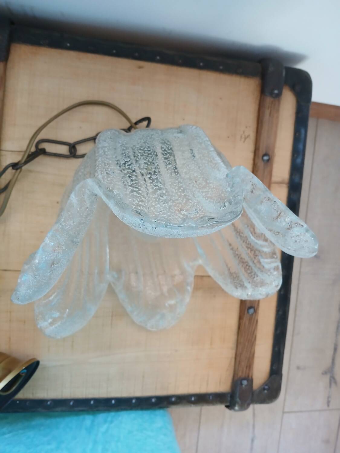 Vintage frosted blown glass pendant light