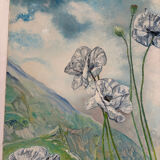 The foot of white poppies, signed Maurice Bouillot 1972