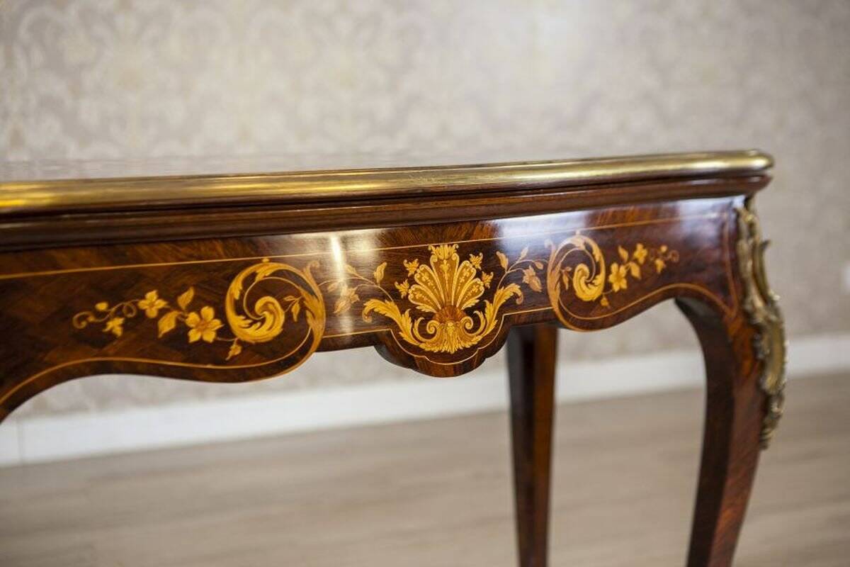19th Century Inlaid Card Table Lined with Green Fabric