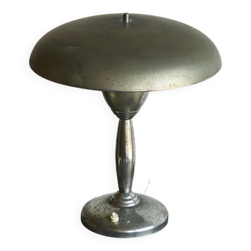 Lampe de table en laiton patiné et chromé années 1950
