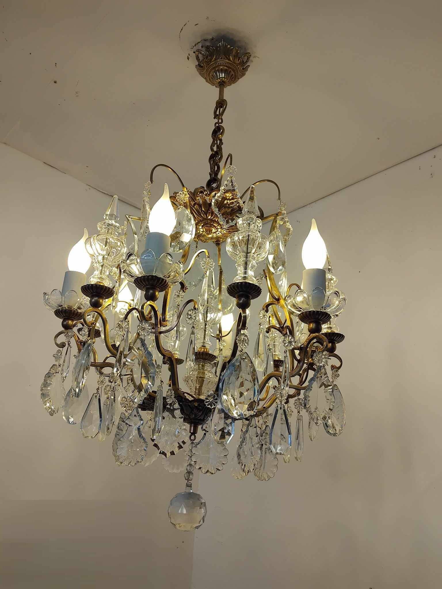 Cage chandelier with 6 light arms and crystal dagger, late 19th century