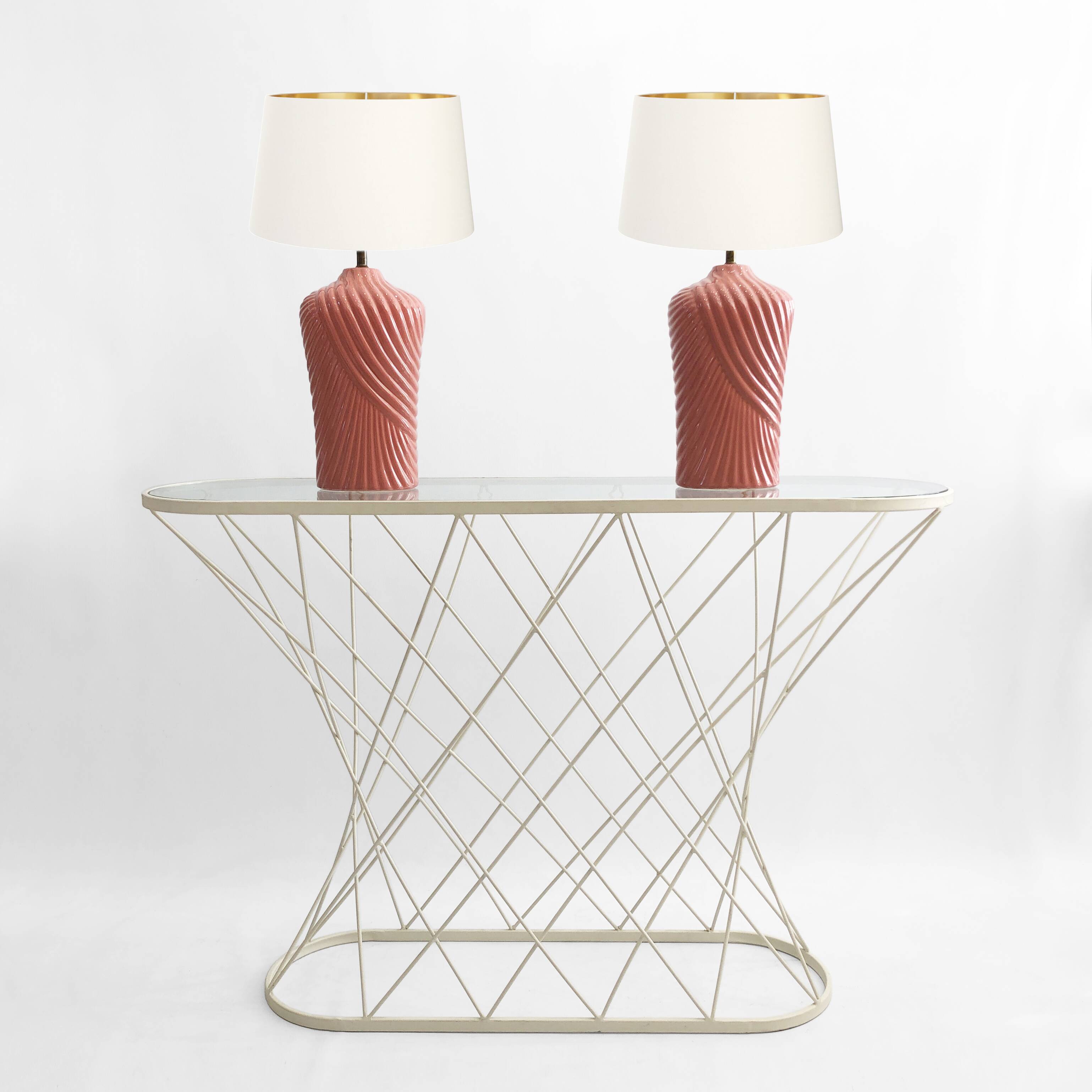 White Twisted Console 1980s  Noguchi Style USA Mid Century Oval