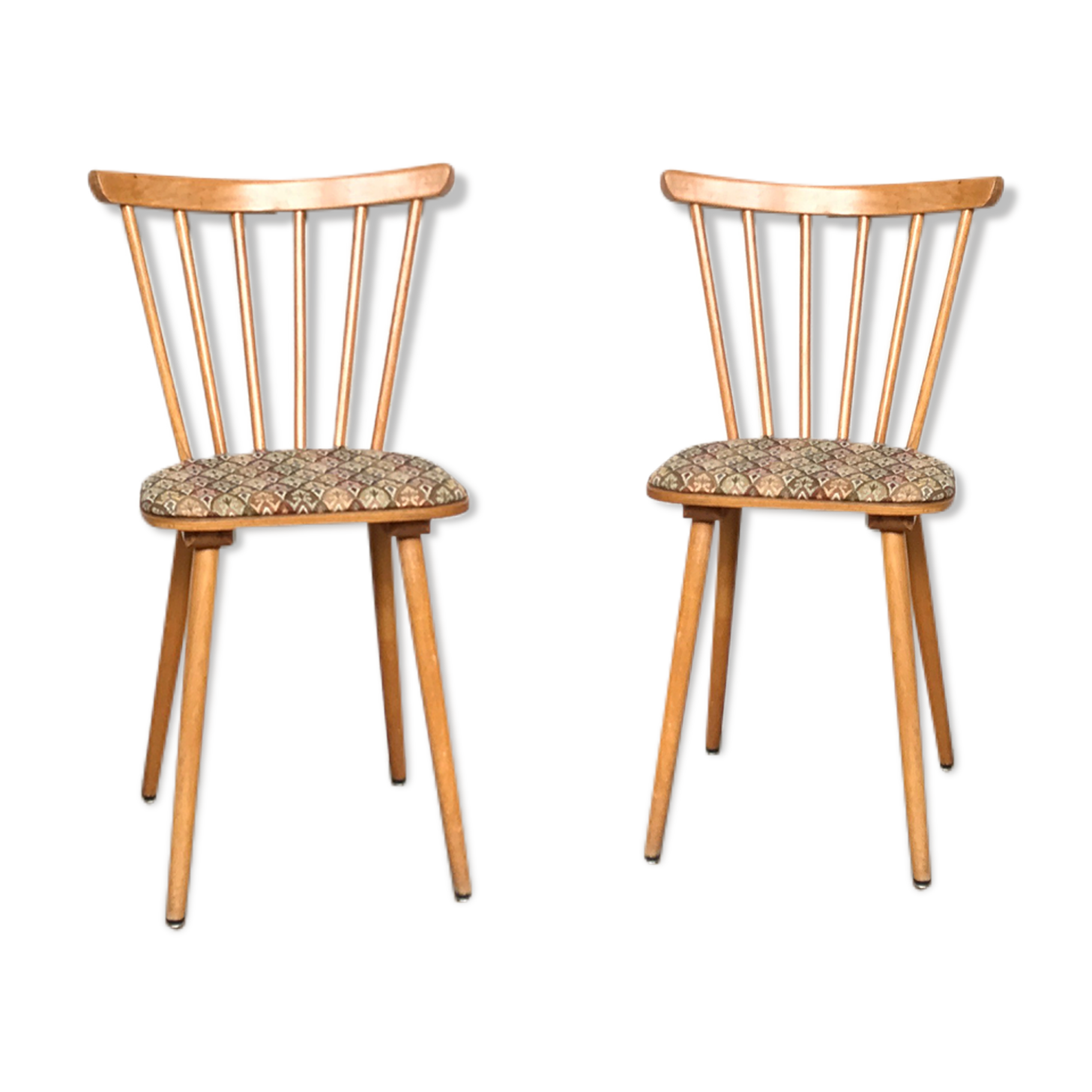 Pair of Scandinavian chair fabric light wood flower feet compasses