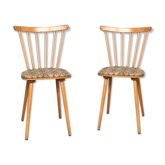 Pair of Scandinavian chair fabric light wood flower feet compasses