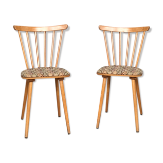 Paire de chaises scandinave tissu fleur bois clair pieds compas