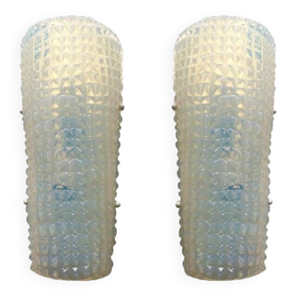 Set of Two "Crocodile" Opalino Murano Glass Wall Sconces