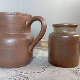 Duo of stoneware ceramic, pitcher and pot, vintage