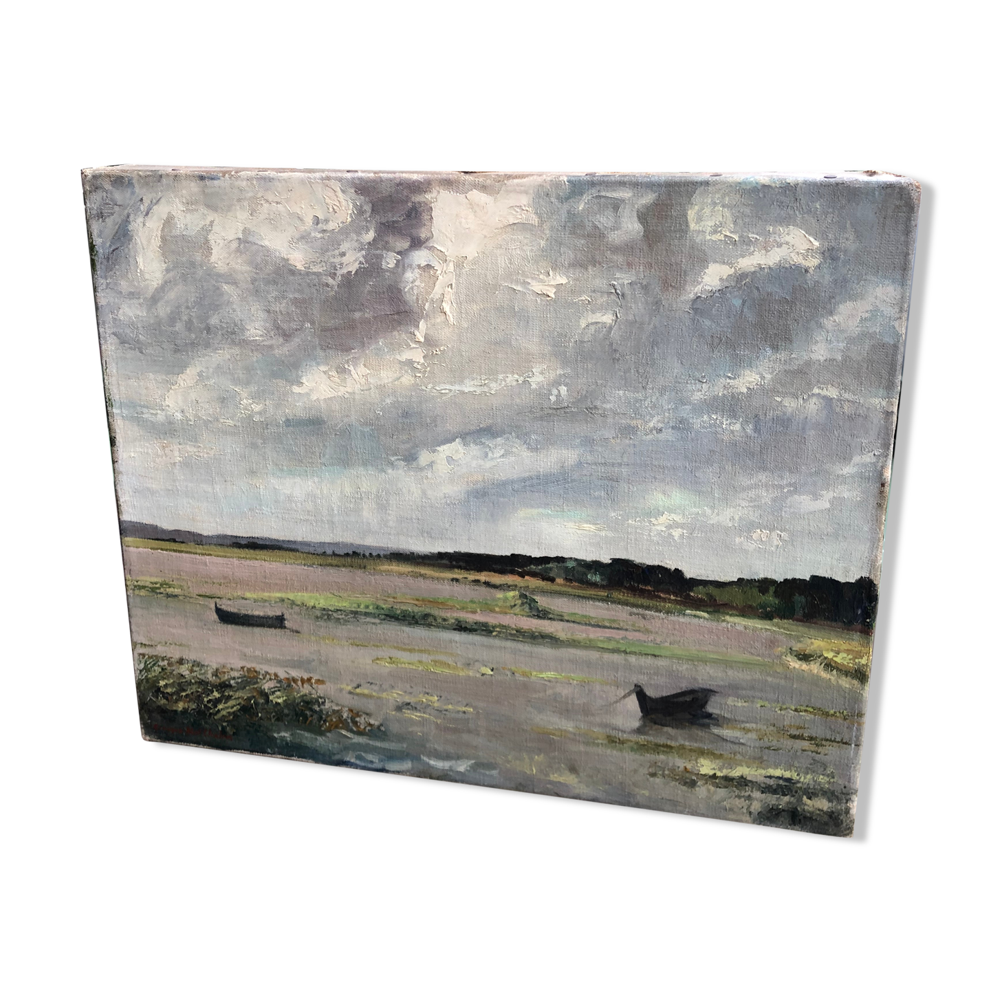 Oil on canvas landscape at Low Tide