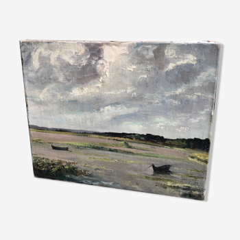 Oil on canvas landscape at Low Tide