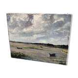 Oil on canvas landscape at Low Tide