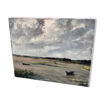 Oil on canvas landscape at Low Tide