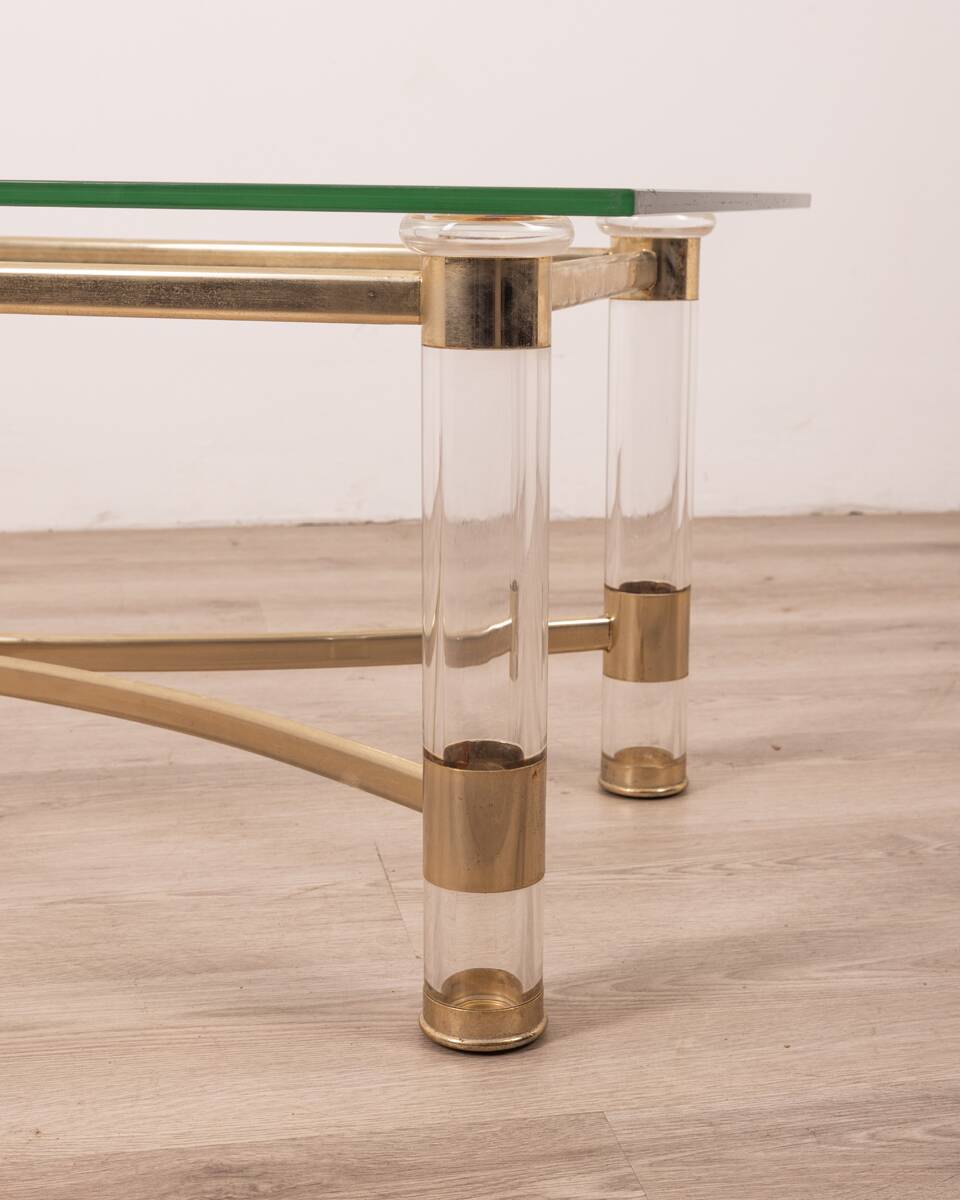 Vintage 70's table in brass and lucite design by sandro petti for metalarte