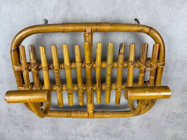 Portemanteau en Rotin des années 60 Italie style Olaf Von Bohr