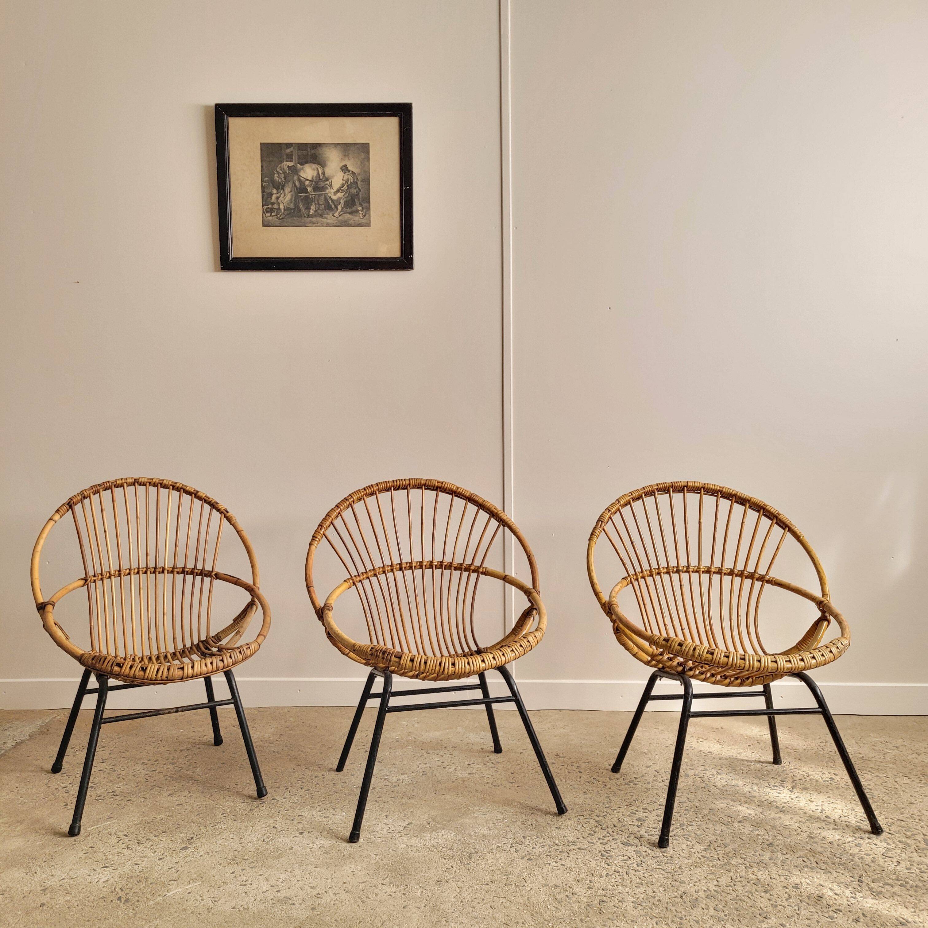 Fauteuils en rotin vintage