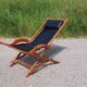 Old deckchair deck chair in wood and black leather - 40s