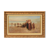 Oil on canvas seaside animated by characters